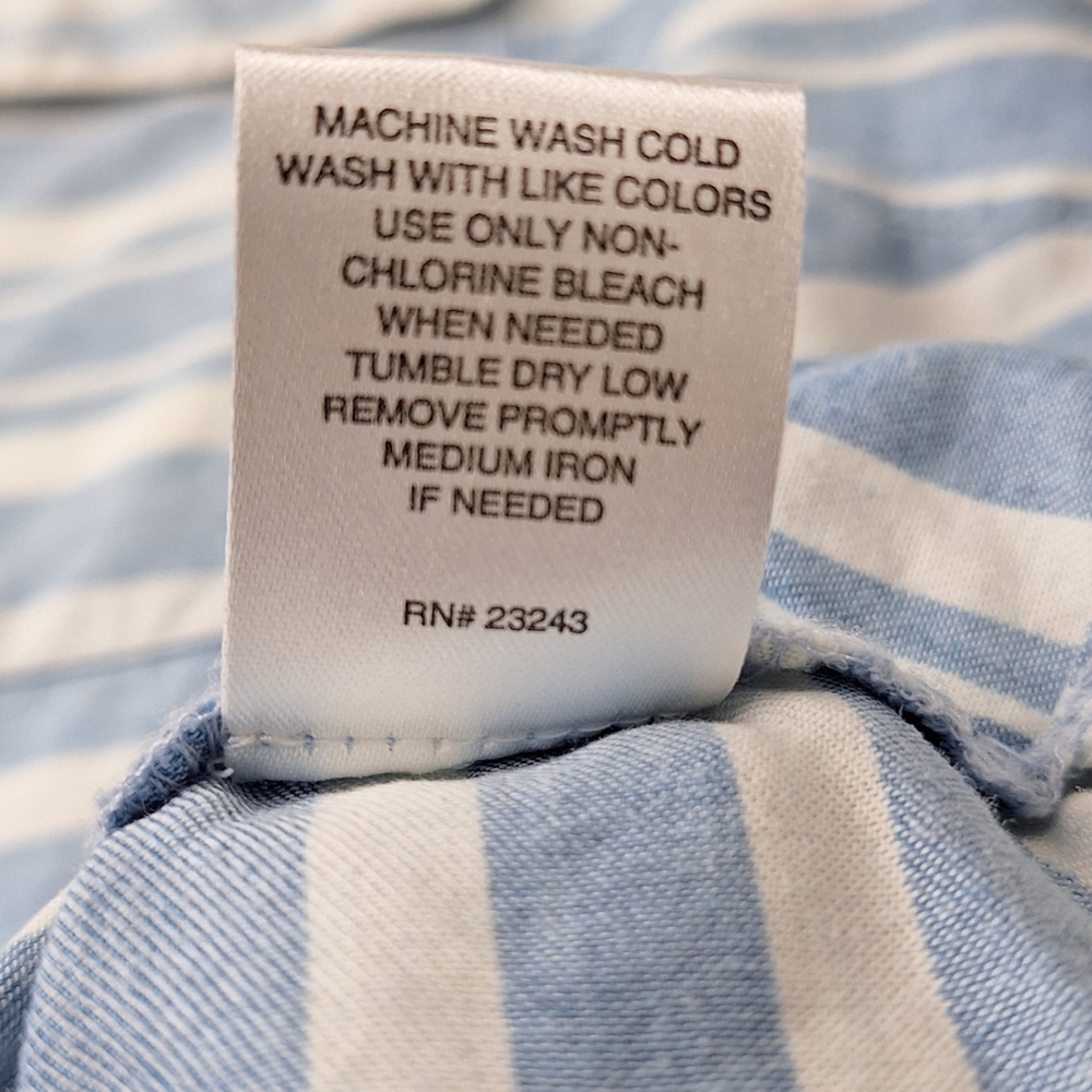 New York & Company Blue White Stripe Button‎ Up Shirt - Picture 13 of 15